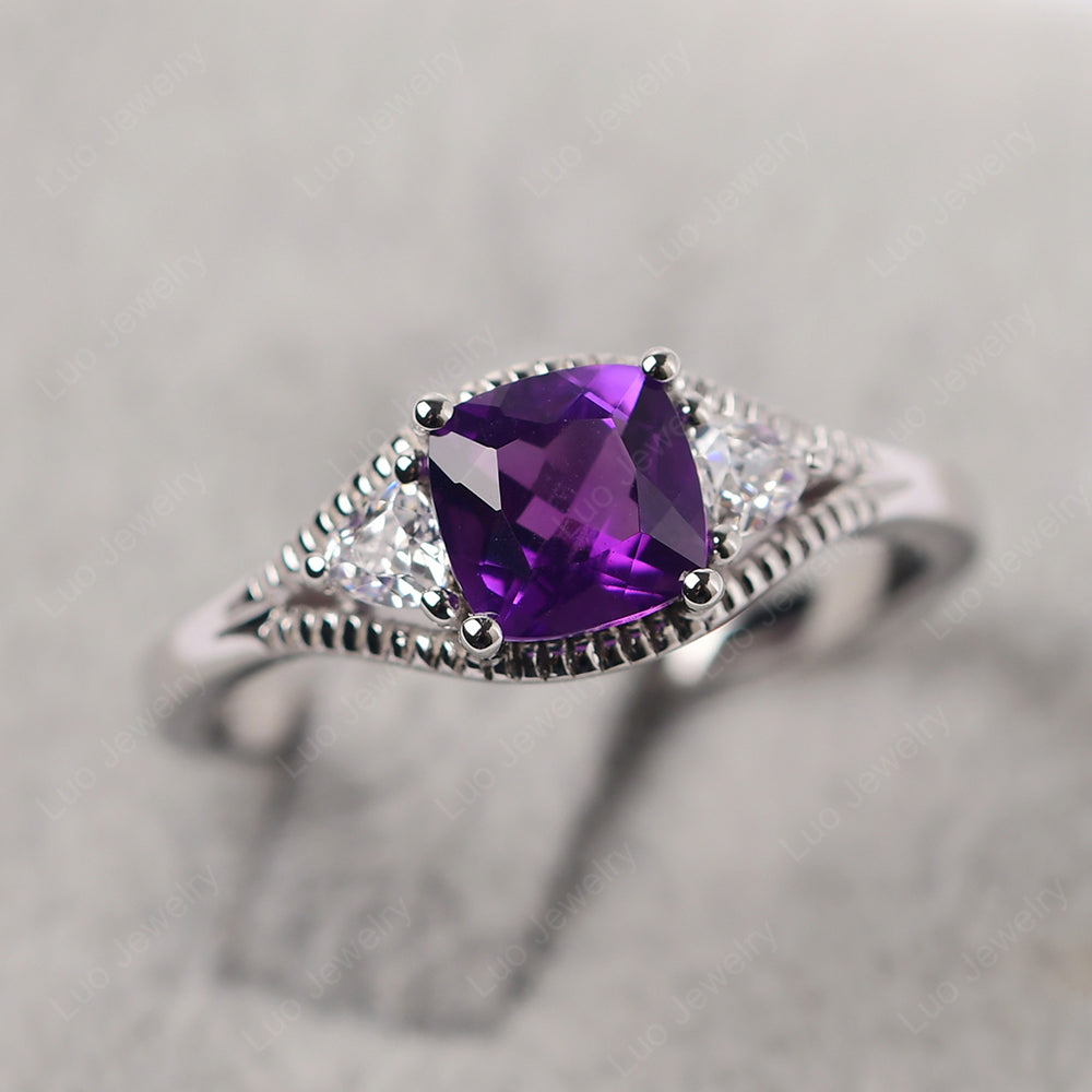 Vintage Amethyst Ring With Trillion Side Stone - LUO Jewelry