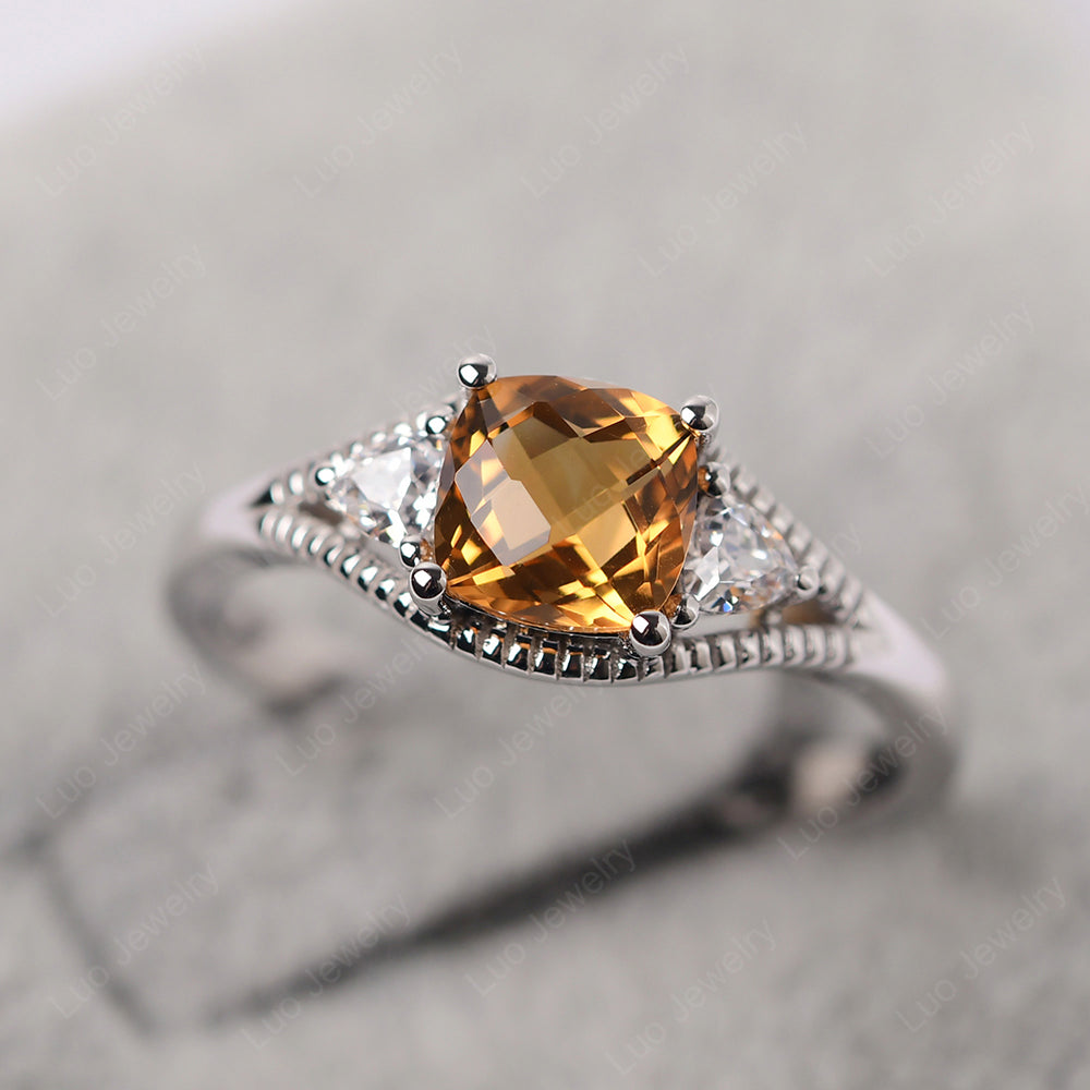 Vintage Citrine Ring With Trillion Side Stone - LUO Jewelry