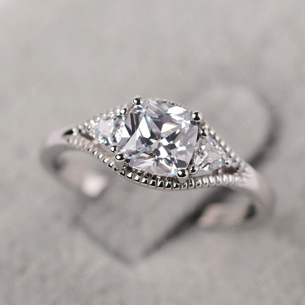 Vintage Cubic Zirconia Ring With Trillion Side Stone - LUO Jewelry