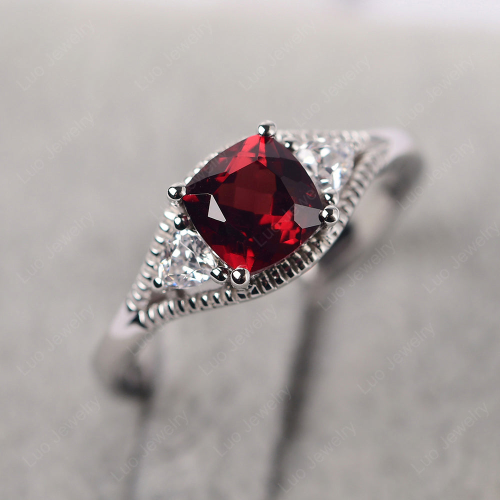 Vintage Garnet Ring With Trillion Side Stone - LUO Jewelry