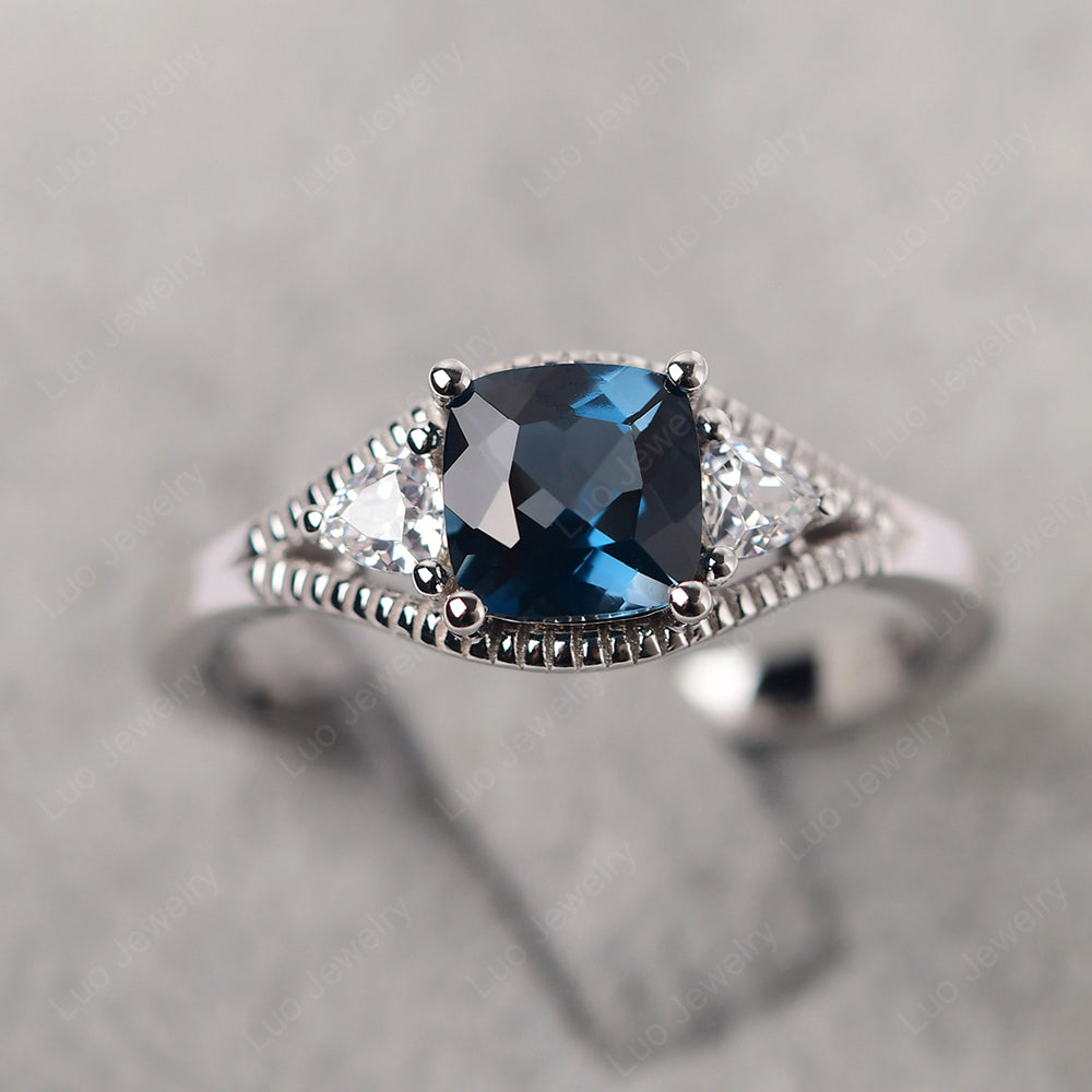Vintage London Blue Topaz Ring With Trillion Side Stone - LUO Jewelry