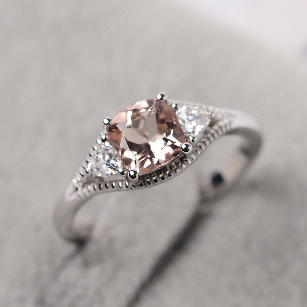 Vintage Morganite Ring With Trillion Side Stone - LUO Jewelry