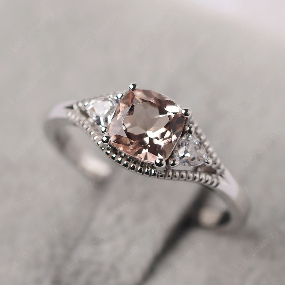 Vintage Morganite Ring With Trillion Side Stone - LUO Jewelry