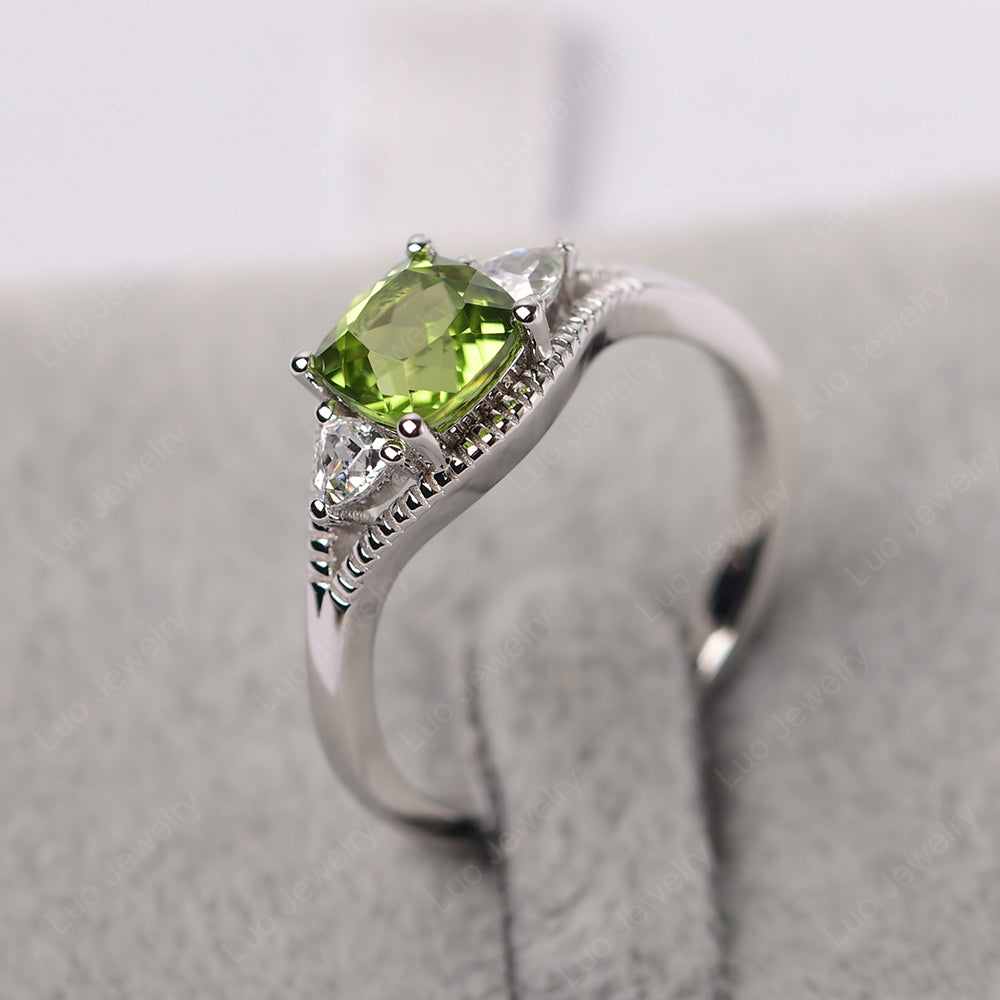 Vintage Peridot Ring With Trillion Side Stone - LUO Jewelry