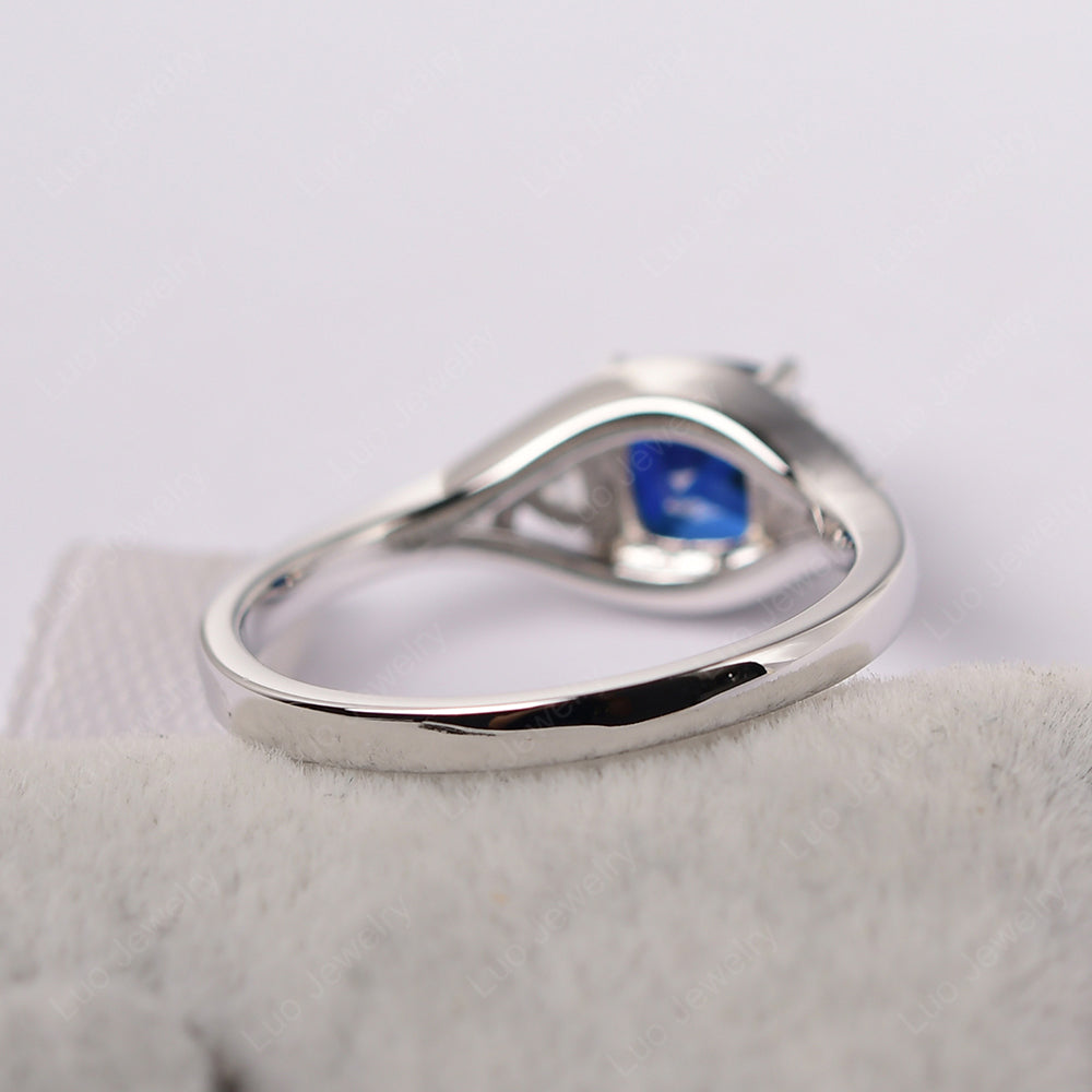 Vintage Lab Sapphire Ring With Trillion Side Stone - LUO Jewelry