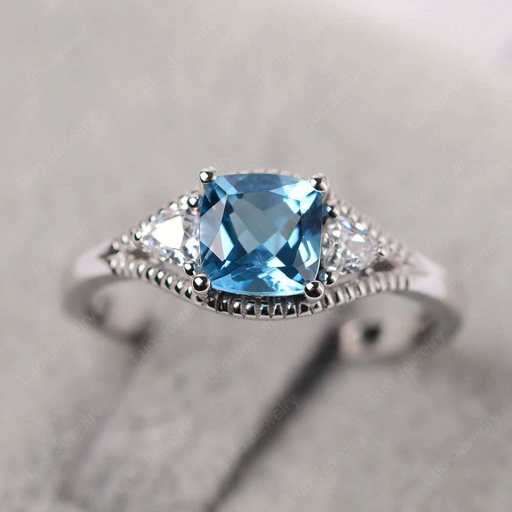 Vintage Swiss Blue Topaz Ring With Trillion Side Stone - LUO Jewelry
