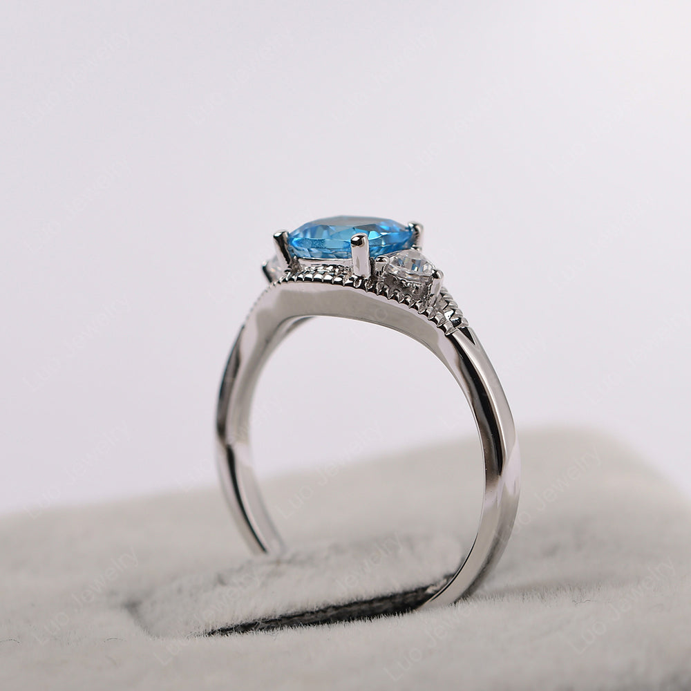 Vintage Swiss Blue Topaz Ring With Trillion Side Stone - LUO Jewelry