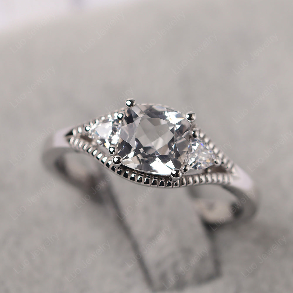 Vintage White Topaz Ring With Trillion Side Stone - LUO Jewelry