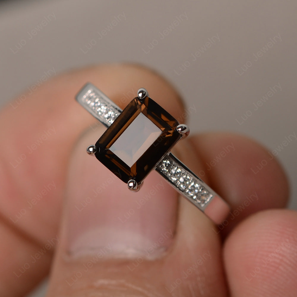 Elongated Cushion Cut Smoky Quartz  Promise Ring - LUO Jewelry