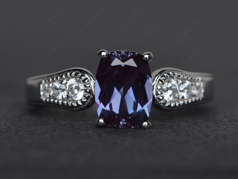 Vintage Cushion Cut Alexandrite Engagement Ring - LUO Jewelry