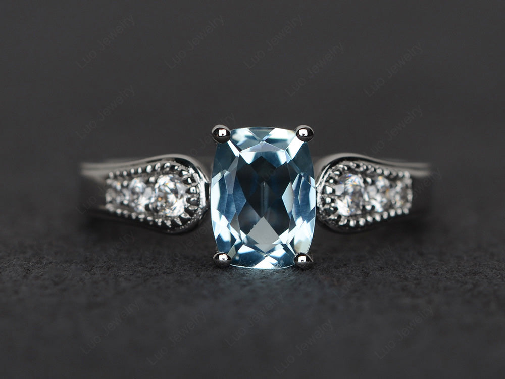 Vintage Cushion Cut Aquamarine Engagement Ring - LUO Jewelry