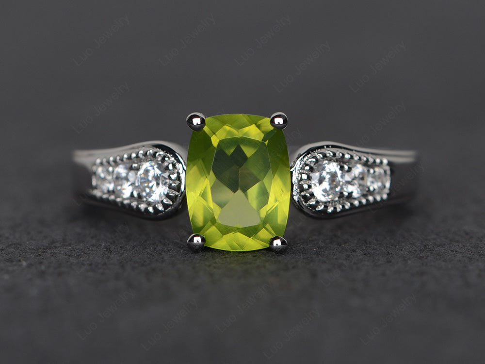 Vintage Cushion Cut Peridot Engagement Ring - LUO Jewelry