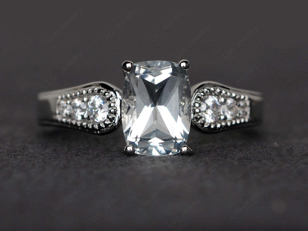Vintage Cushion Cut White Topaz Engagement Ring - LUO Jewelry