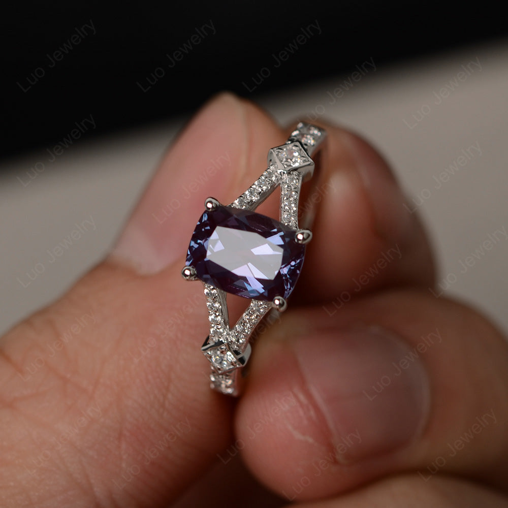 Elongated Cushion Cut Alexandrite Wedding Ring - LUO Jewelry