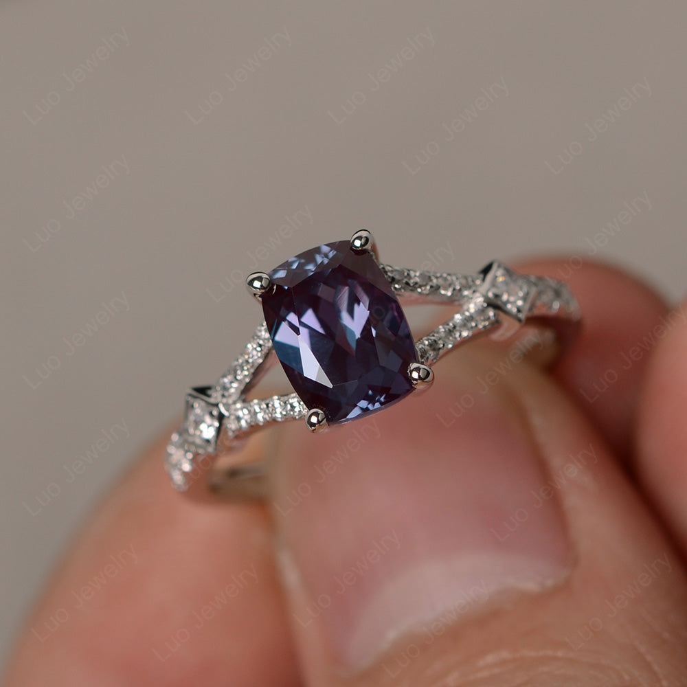 Elongated Cushion Cut Alexandrite Wedding Ring - LUO Jewelry