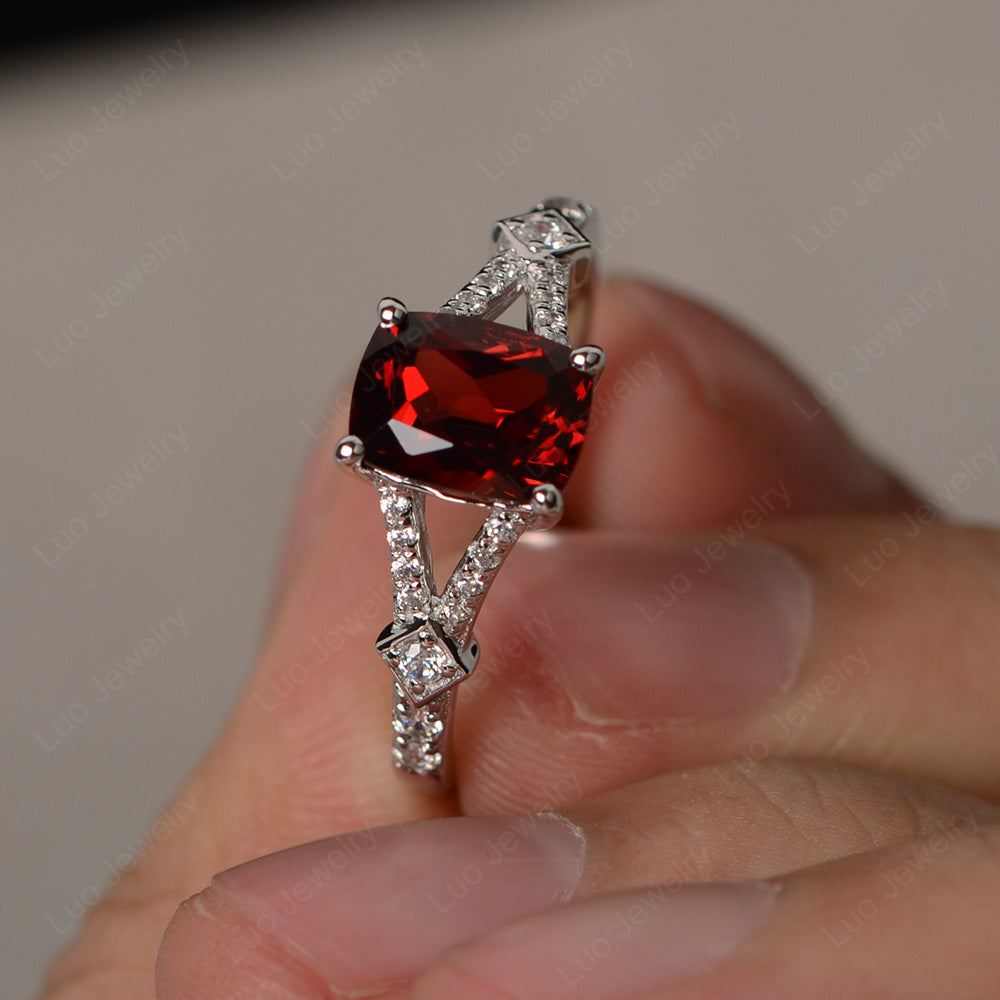 Elongated Cushion Cut Garnet Wedding Ring - LUO Jewelry