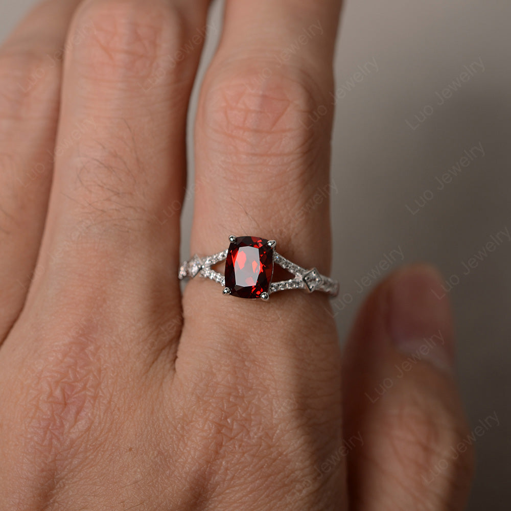 Elongated Cushion Cut Garnet Wedding Ring - LUO Jewelry