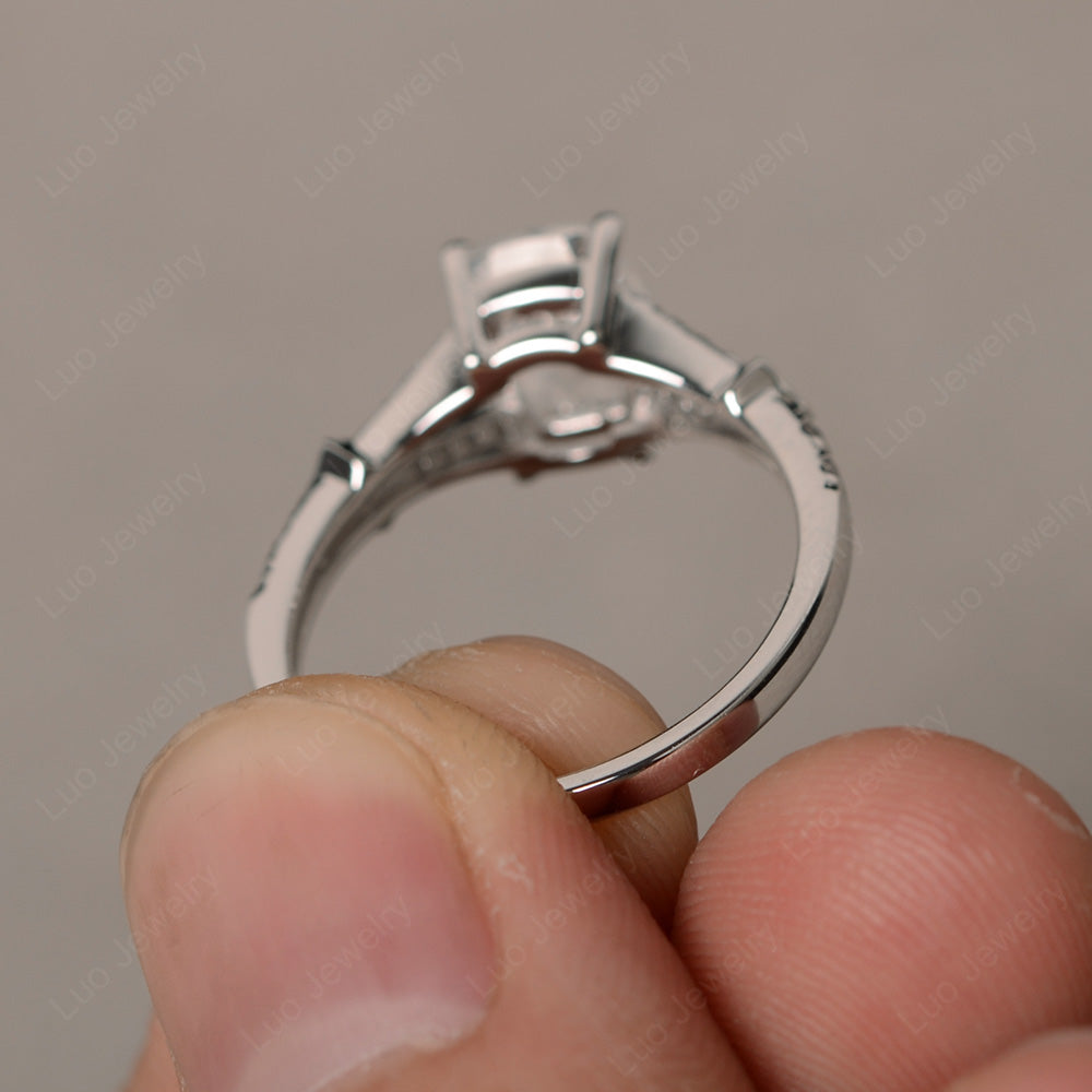 Elongated Cushion Cut White Topaz Wedding Ring - LUO Jewelry