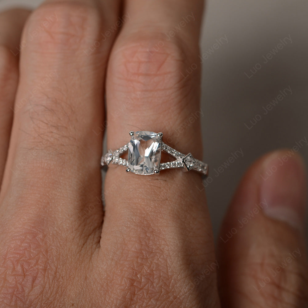 Elongated Cushion Cut White Topaz Wedding Ring - LUO Jewelry