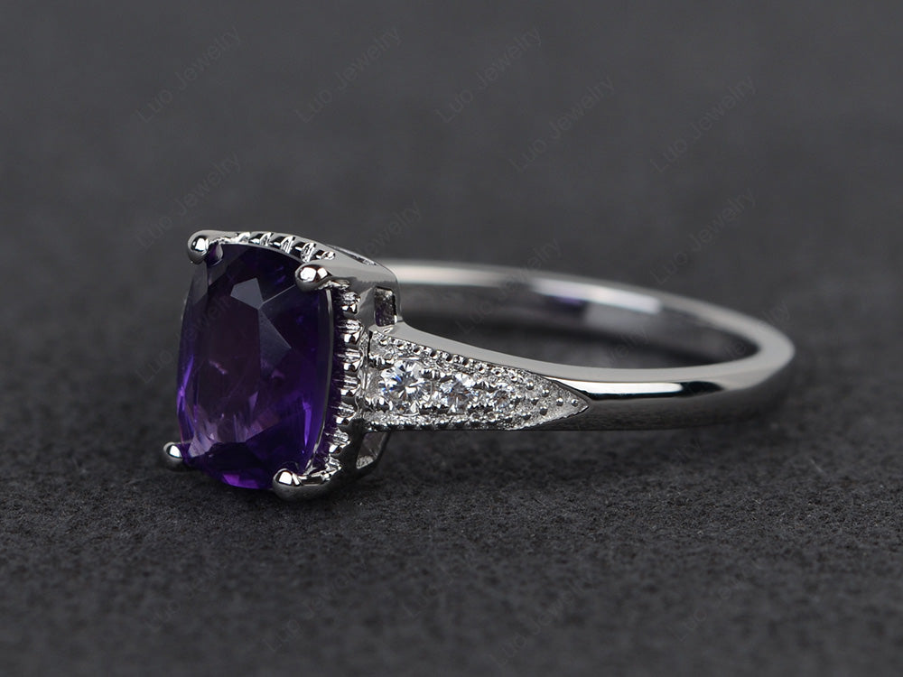 Vintage Amethyst Ring Cushion Cut Ring - LUO Jewelry