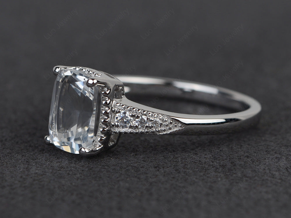 Vintage White Topaz Ring Cushion Cut Ring - LUO Jewelry
