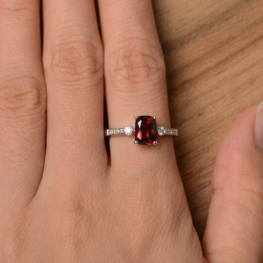 Cushion Cut Garnet Pave Wedding Ring - LUO Jewelry