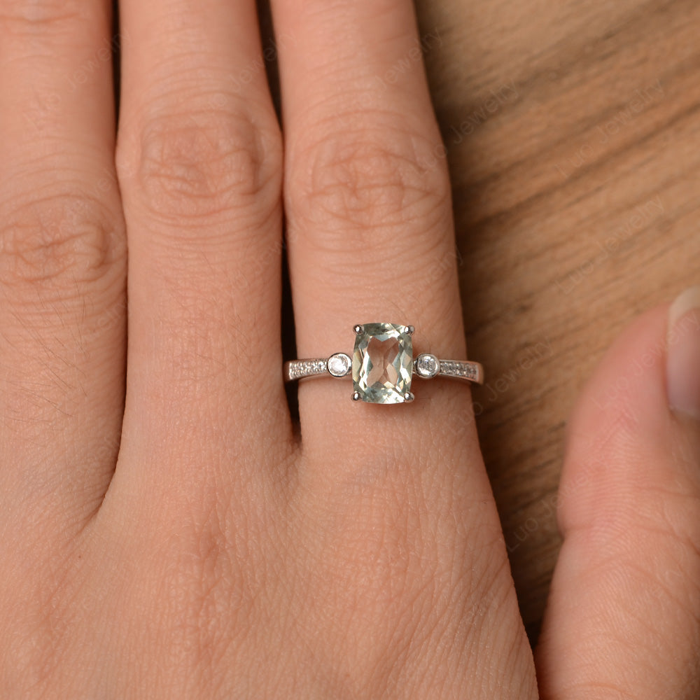 Cushion Cut Green Amethyst Pave Wedding Ring - LUO Jewelry