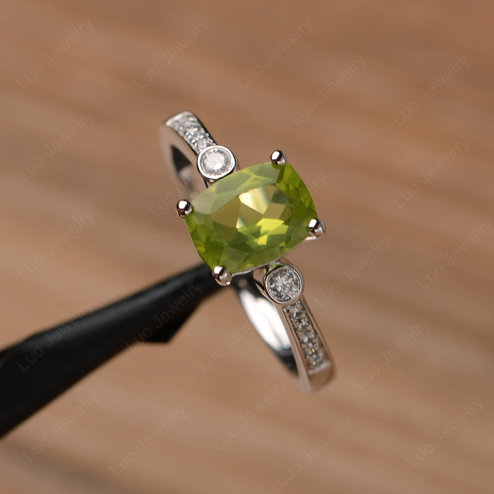 Cushion Cut Peridot Pave Wedding Ring - LUO Jewelry