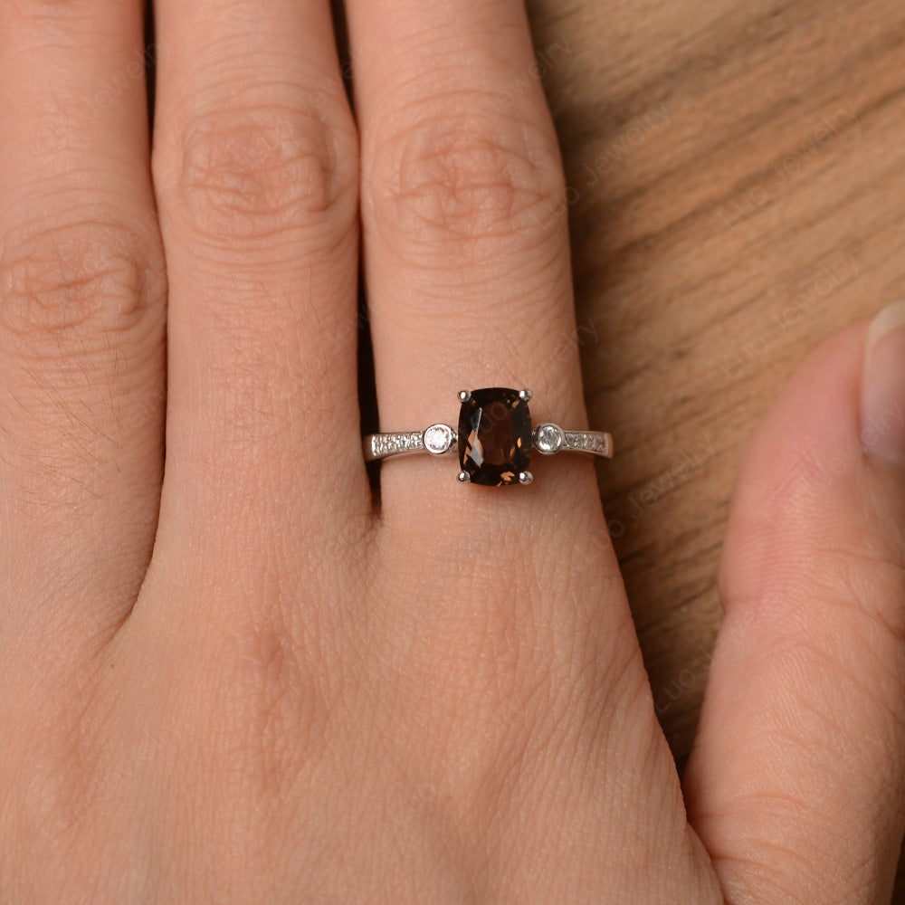 Cushion Cut Smoky Quartz Pave Wedding Ring - LUO Jewelry