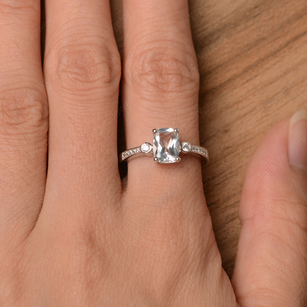 Cushion Cut White Topaz Pave Wedding Ring - LUO Jewelry