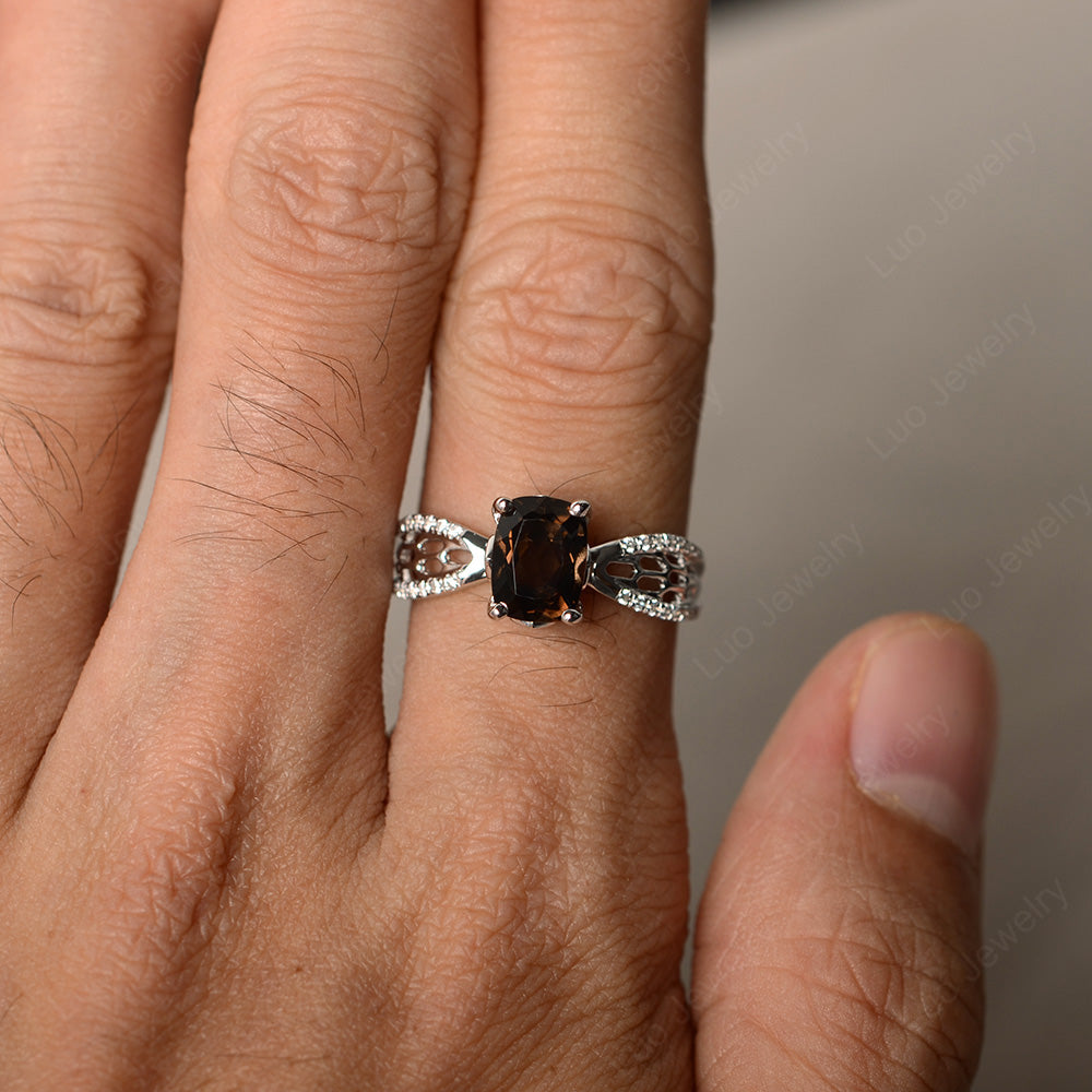 Art Deco Cushion Cut Smoky Quartz  Engagement Ring - LUO Jewelry