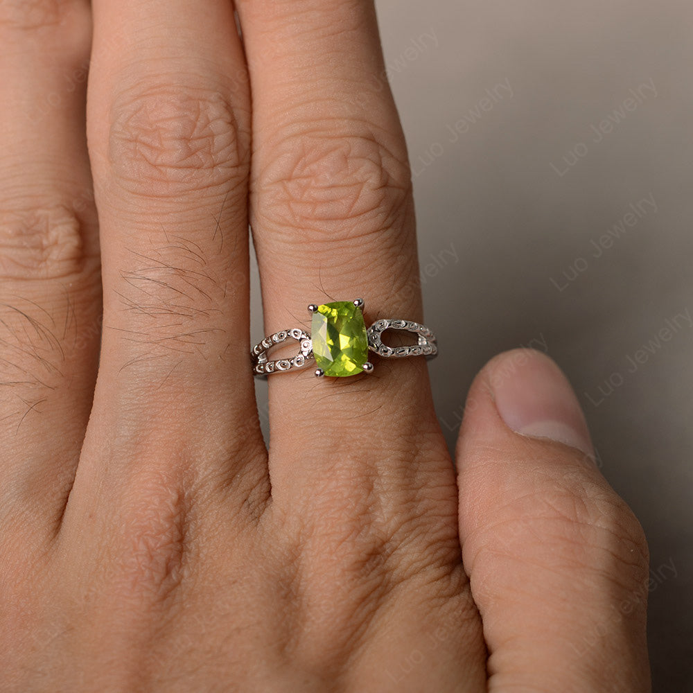 Vintage Peridot Solitaire Ring Cushion Cut - LUO Jewelry