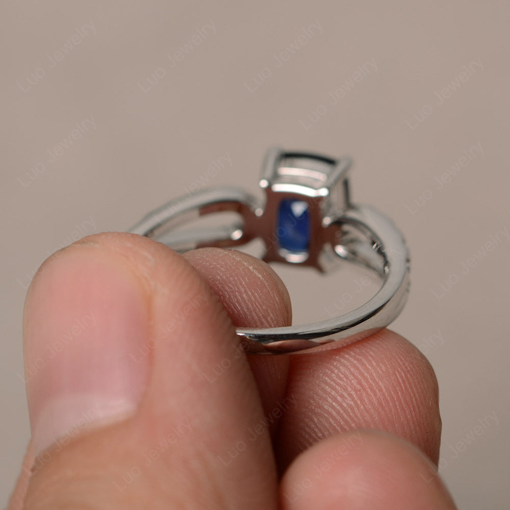 Vintage Lab Sapphire Solitaire Ring Cushion Cut - LUO Jewelry