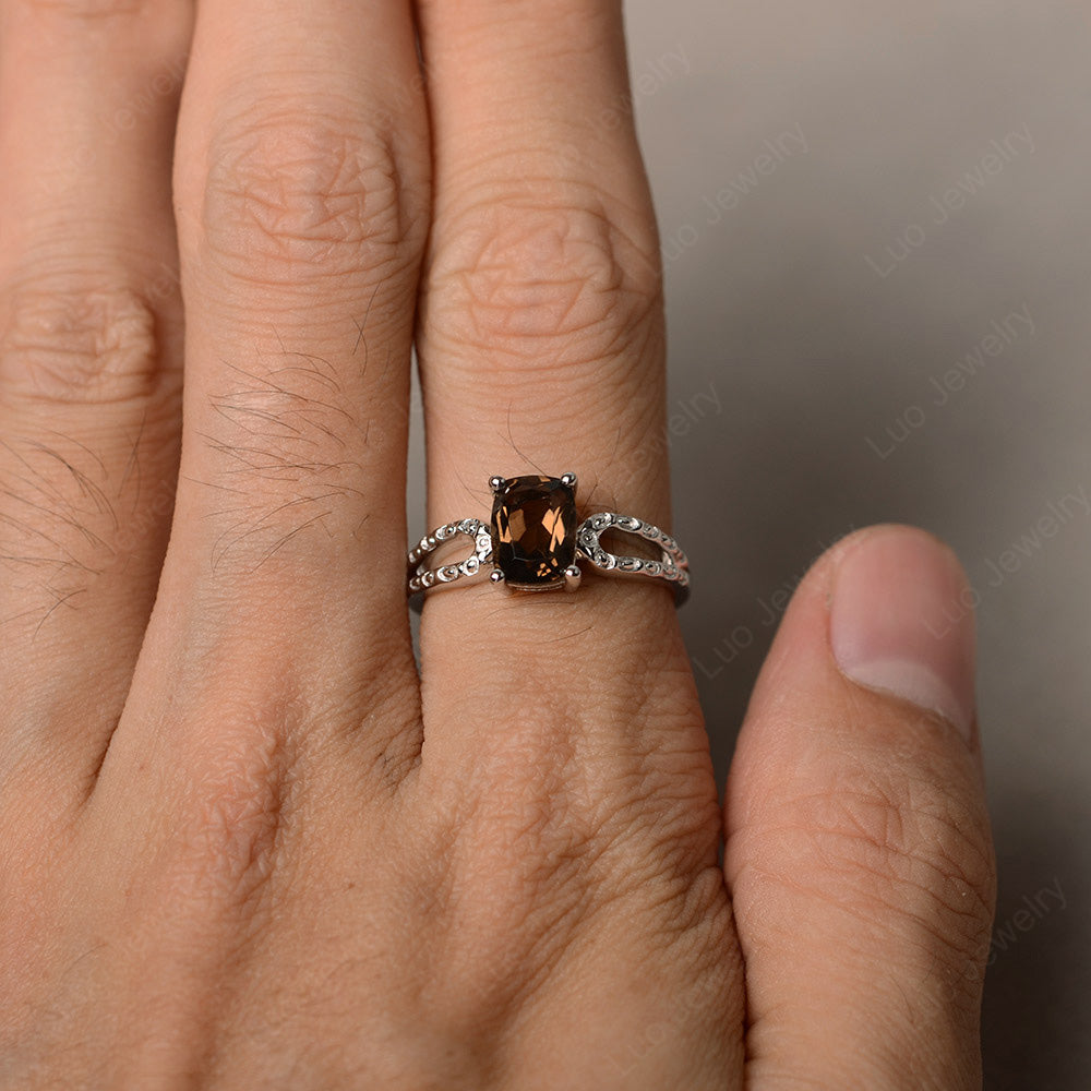 Vintage Smoky Quartz Solitaire Ring Cushion Cut - LUO Jewelry