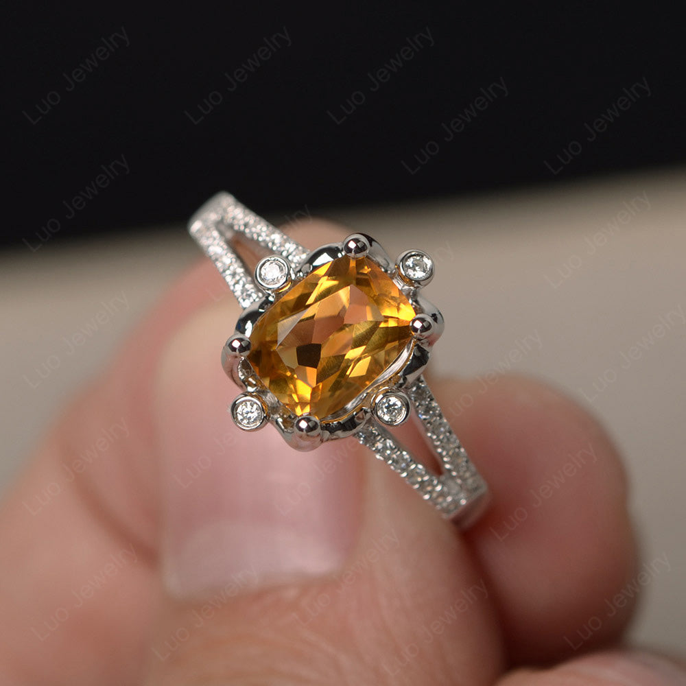 Rectangle Cut Citrine Wedding Ring Art Deco - LUO Jewelry