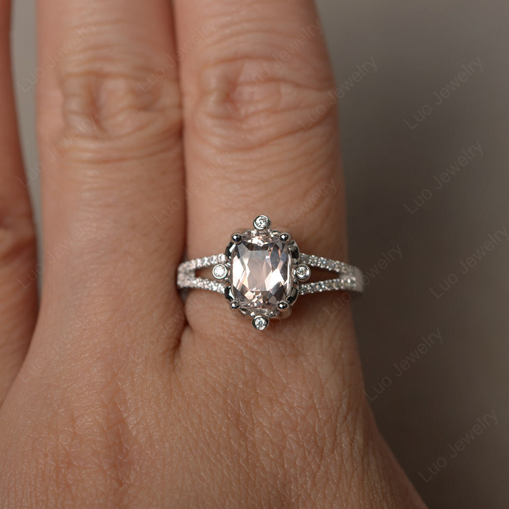 Rectangle Cut Morganite Wedding Ring Art Deco - LUO Jewelry