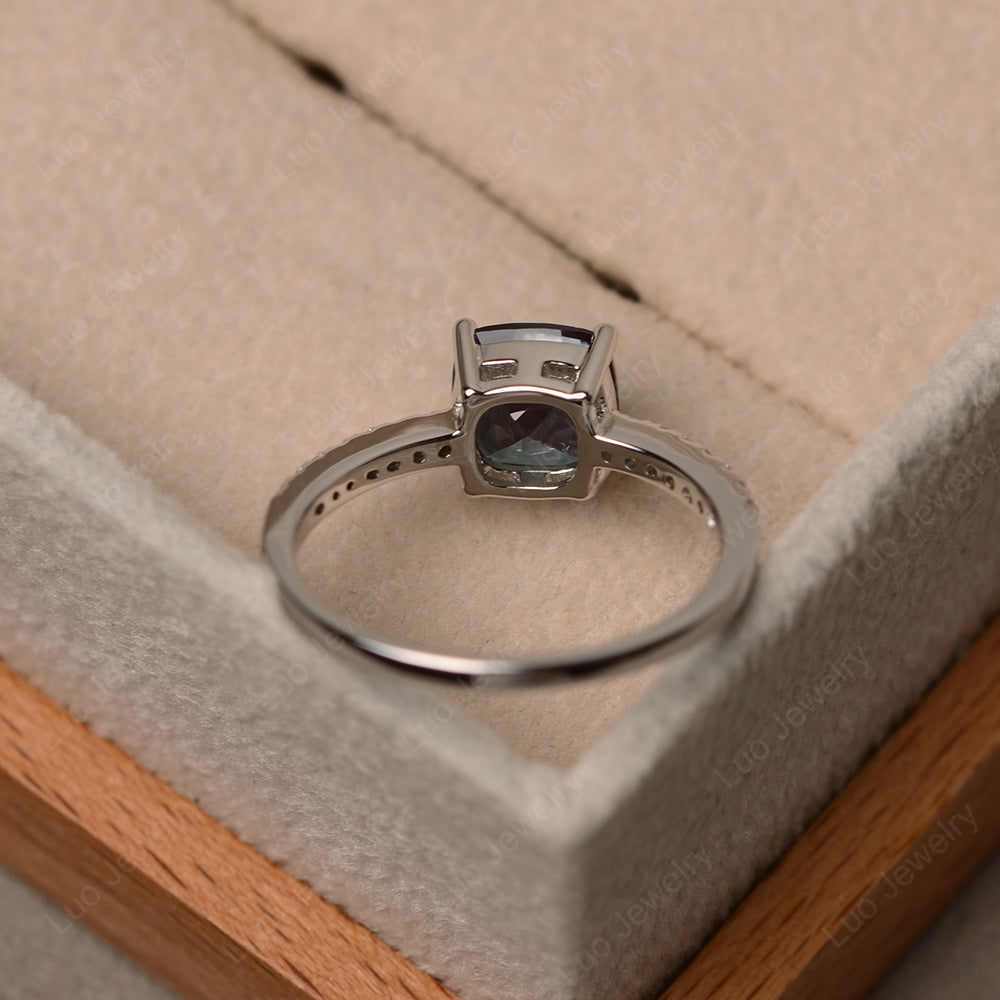 Alexandrite Wedding Ring Cushion Cut White Gold - LUO Jewelry
