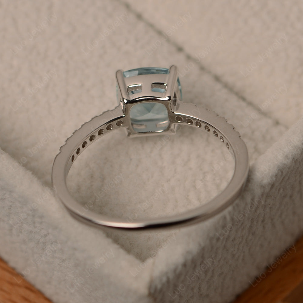 Aquamarine Wedding Ring Cushion Cut White Gold - LUO Jewelry