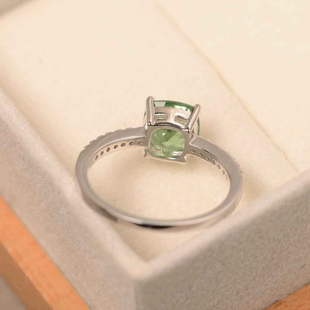 Green Sapphire Wedding Ring Cushion Cut White Gold - LUO Jewelry