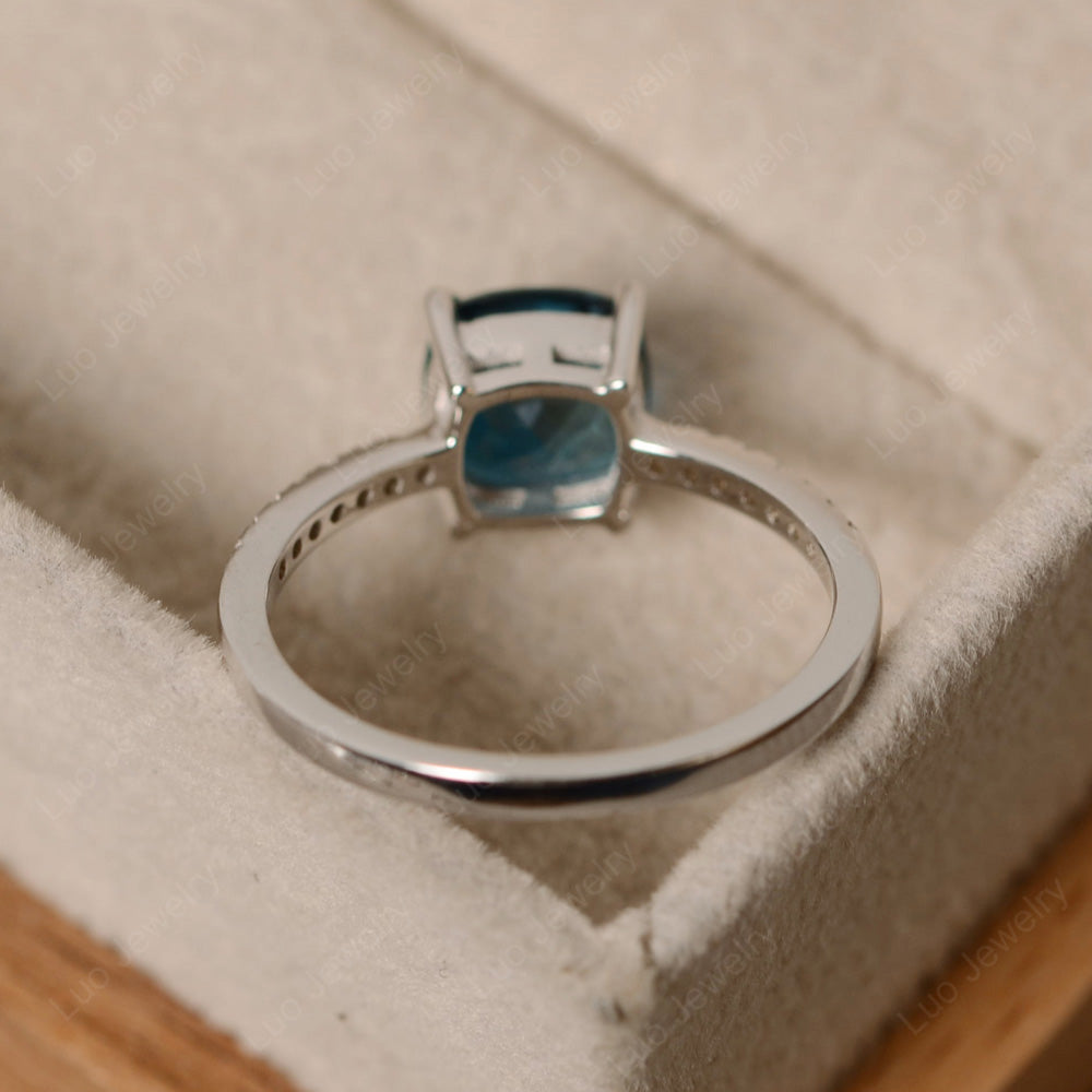 London Blue Topaz Wedding Ring Cushion Cut White Gold - LUO Jewelry