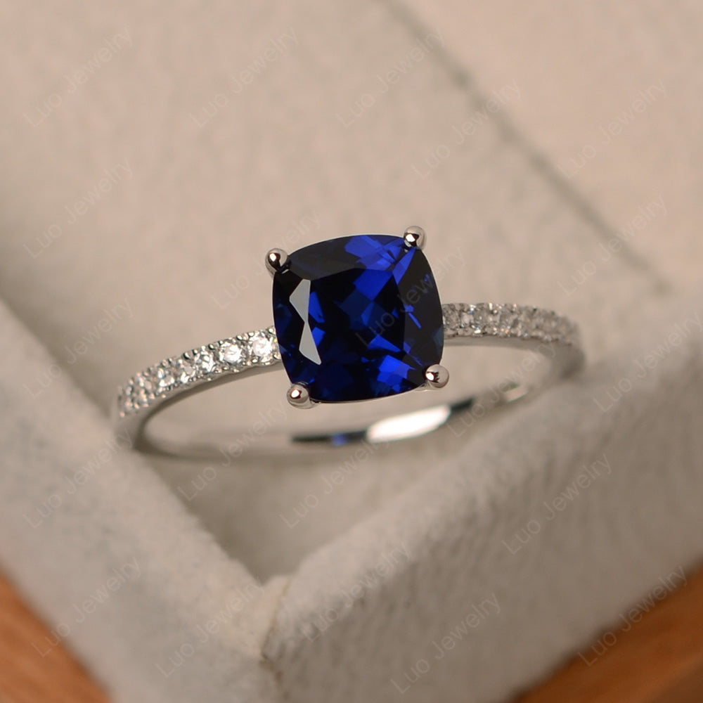 Lab Sapphire Wedding Ring Cushion Cut White Gold - LUO Jewelry
