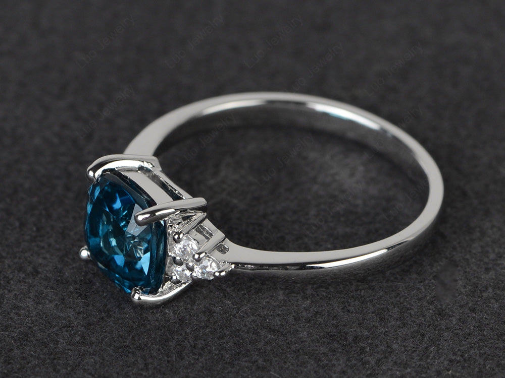 Cushion Cut London Blue Topaz Wedding Ring White Gold - LUO Jewelry