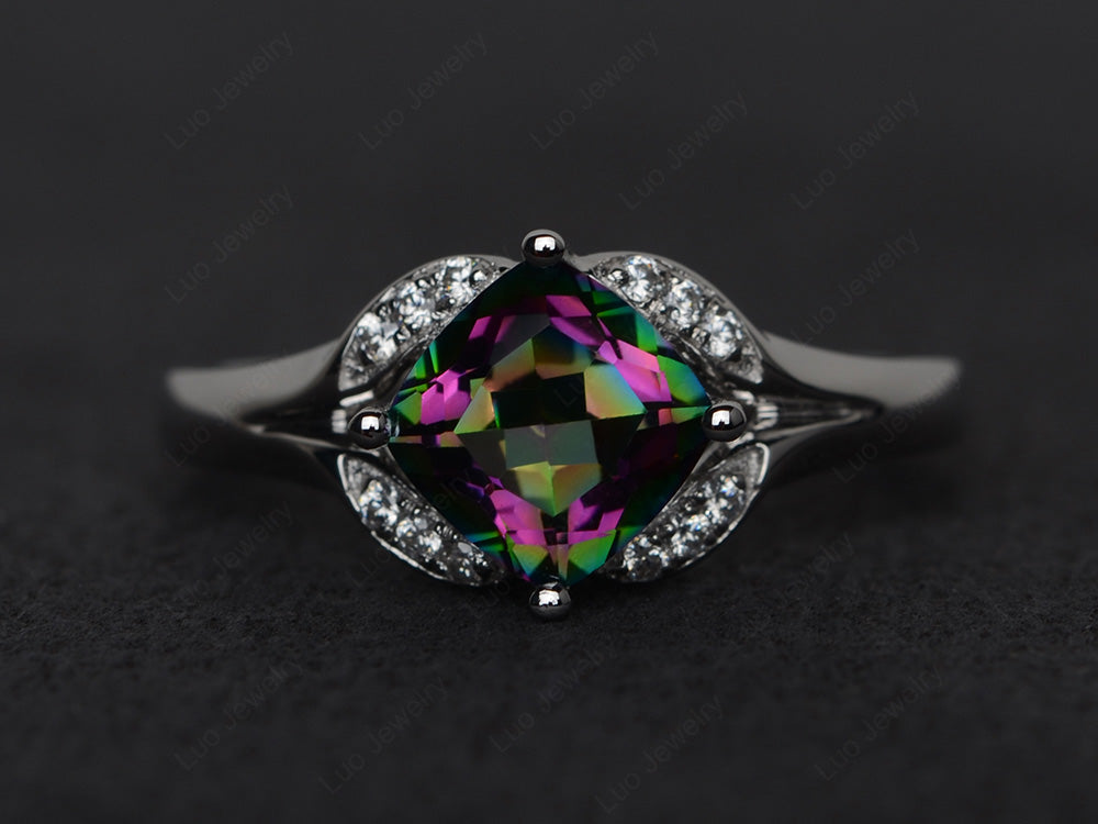 Mystic Topaz Kite Set Cushion Cut Ring LUO