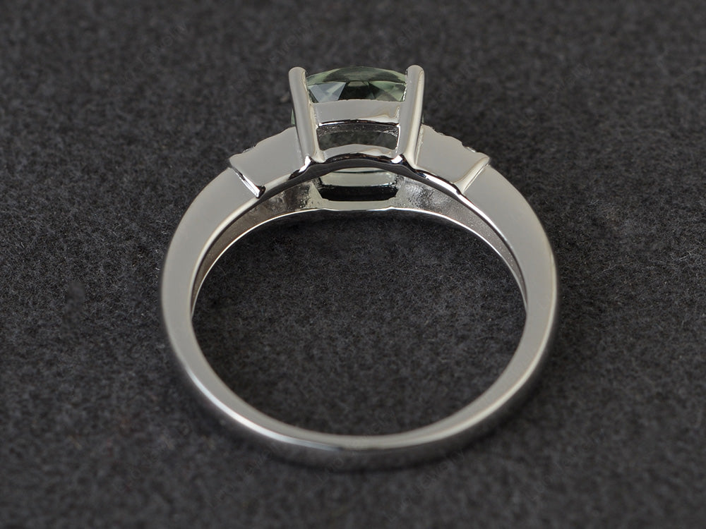 Cushion Cut Green Amethyst Wedding Ring Silver - LUO Jewelry
