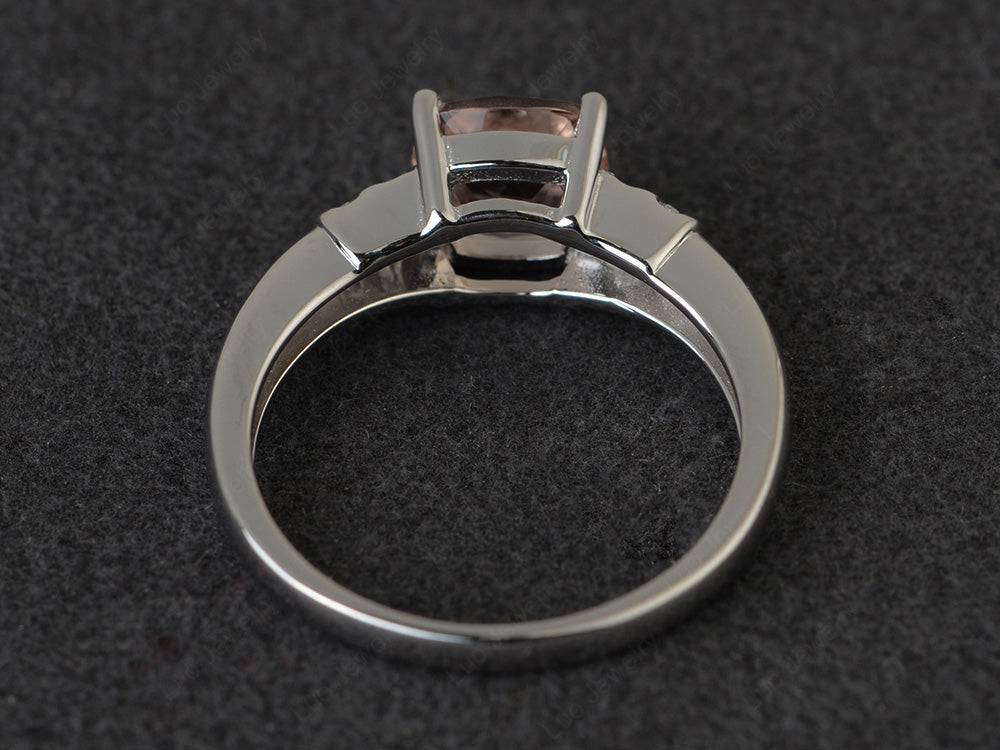 Cushion Cut Morganite Wedding Ring Silver - LUO Jewelry