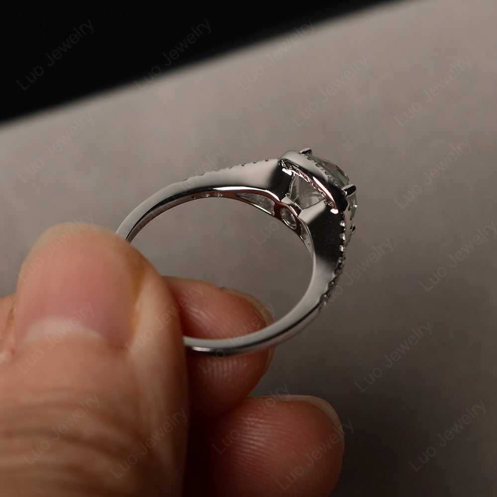 Cushion Green Amethyst Halo Split Shank Engagement Ring - LUO Jewelry