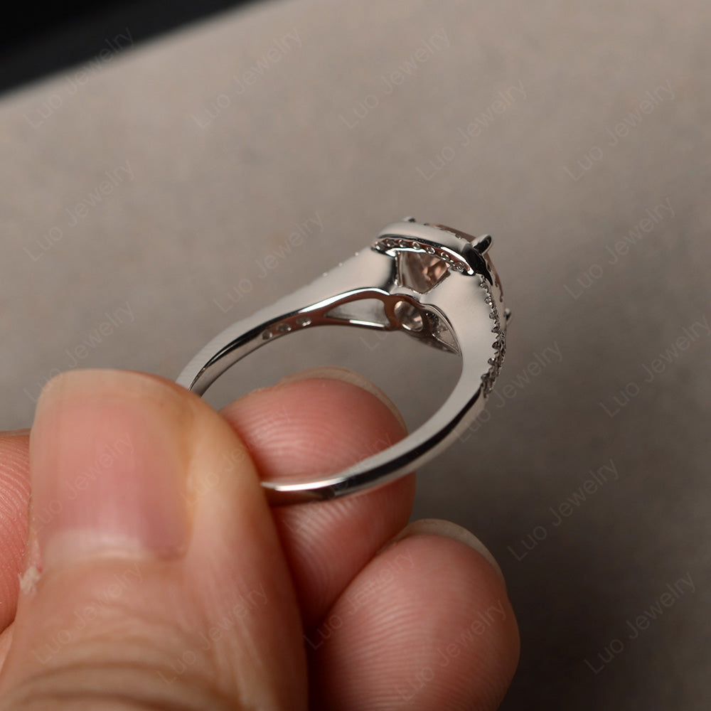 Cushion Morganite Halo Split Shank Engagement Ring - LUO Jewelry