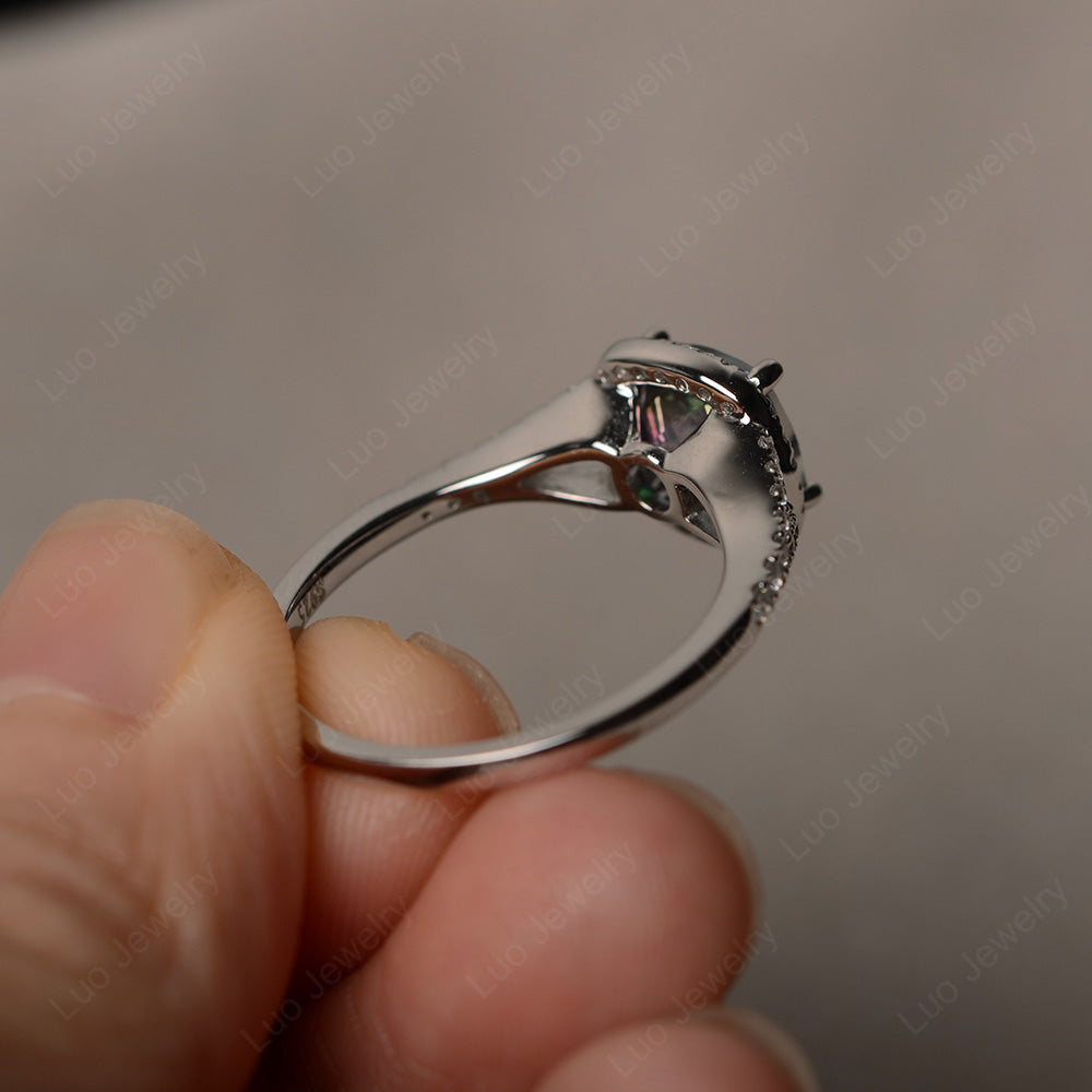 Cushion Mystic Topaz Halo Split Shank Engagement Ring - LUO Jewelry