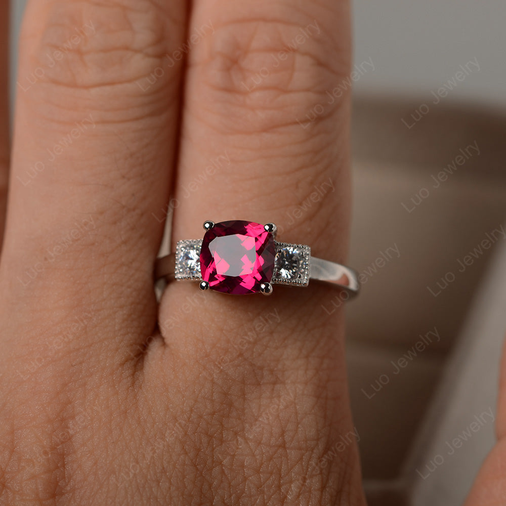 Cushion Cut Ruby Promise Ring Art Deco - LUO Jewelry