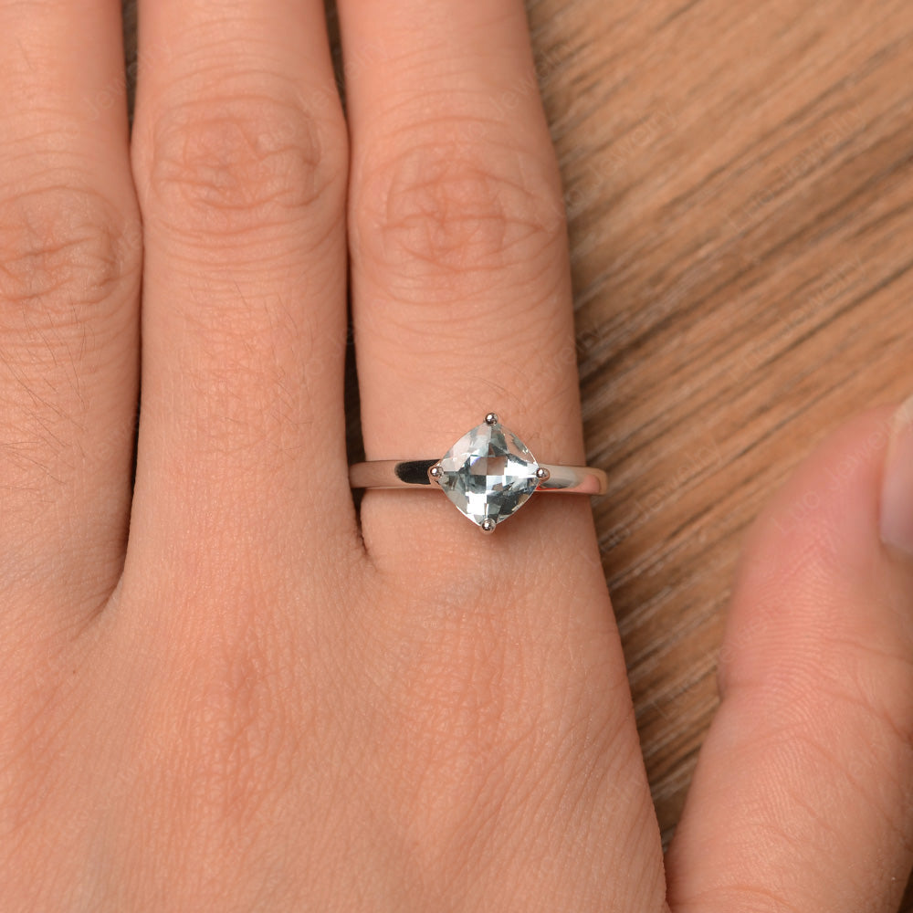 Kite Set Cushion Cut Aquamarine Solitaire Ring - LUO Jewelry